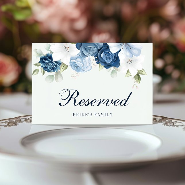 Invitation Carte-symbole Floral Dusty Blue Eucalyptus réservé (Dusty Blue Brides Family Wedding Reception Reserved Card)