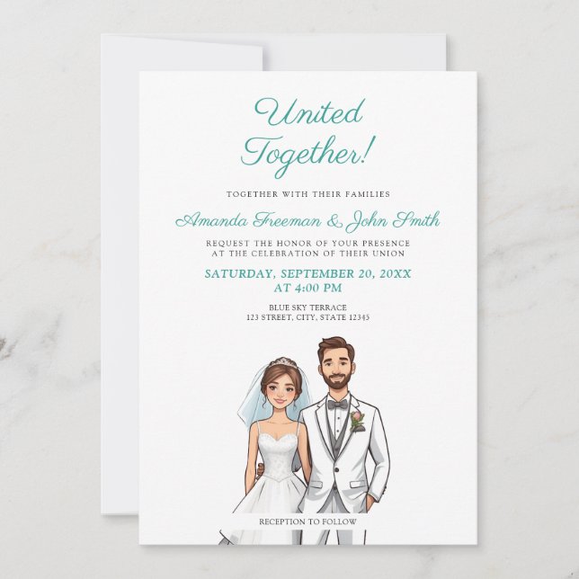 Invitation Cartographie Turquoise et blanc Mariage personnali (Devant)