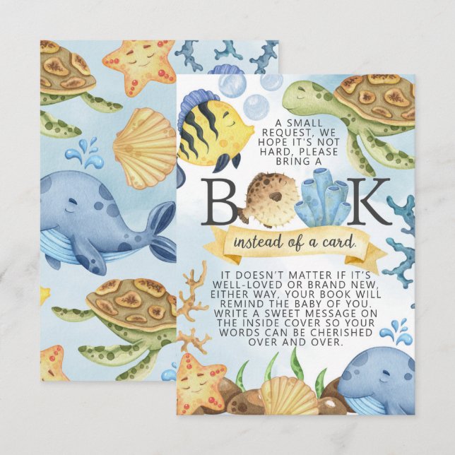 Invitation Carton de demande de livres pour bébé Sous les mer (Devant / Derrière)