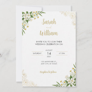 Invitation Carton de mariage au jasmin blanc et motif d'art à