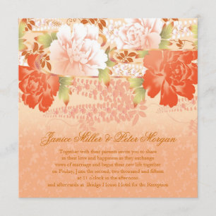 Invitation Carton de mariage aux pivoines à la crème rouge