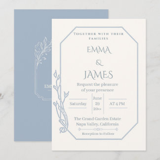 Invitation Carton de mariage botanique à arche bleu poussiére