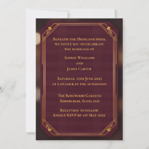 Invitation Carton de mariage écossais Burgundy Gold R