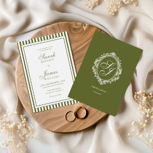 Invitation Carton de mariage Monogramme Vert Olive Old Money