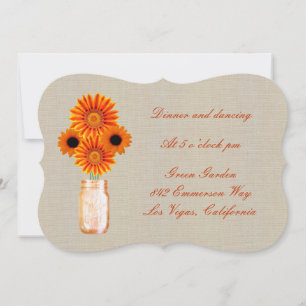 Invitation Carton de réception en pots Mason orange rustique 