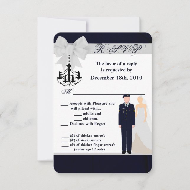 Invitation Carton de réponse 3,5x5 uniforme de l'armée, bleu, (Devant)