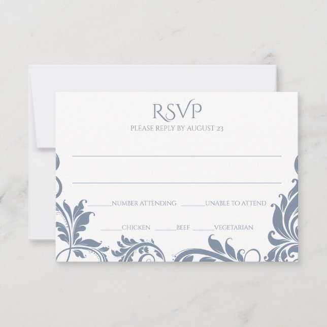 Invitation Carton de réponse à feuilles majestueuses | Bleu p (Devant)