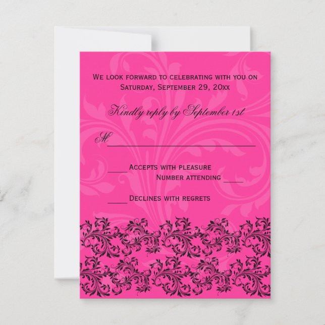 Invitation Carton de réponse à rouleaux rose et noir (Devant)
