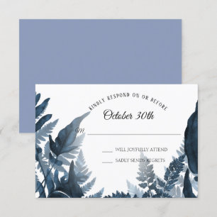 Invitation Carton de réponse aquarelle Boho Bleu Moderne Foug