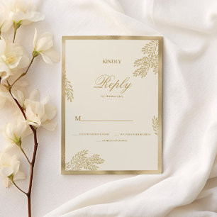 Invitation Carton de réponse de luxe ivoire et or pailleté fe