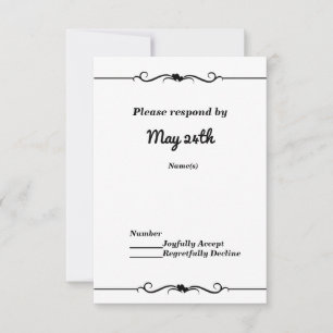 Invitation Carton de réponse de mariage à double cœurs noir e