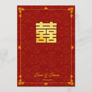 Invitation Carton de réponse de mariage de bonheur double rou