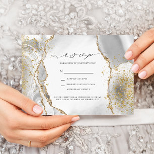 Invitation Carton de réponse de mariage en agate brumeuse bla