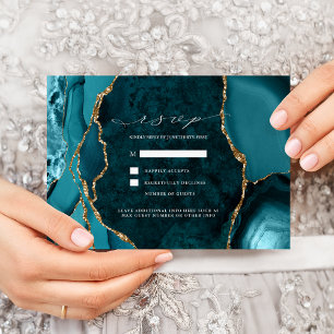 Invitation Carton de réponse de mariage en agate sarcelle, ma