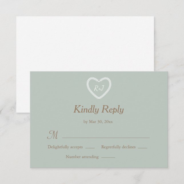 Invitation Carton de réponse de mariage en forme de cœur en o (Devant / Derrière)