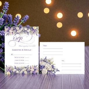 Invitation Carton de réponse de mariage floral crème et viole