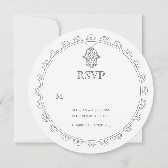 Invitation Carton de réponse de mariage rond Hamsa élégant (Devant)