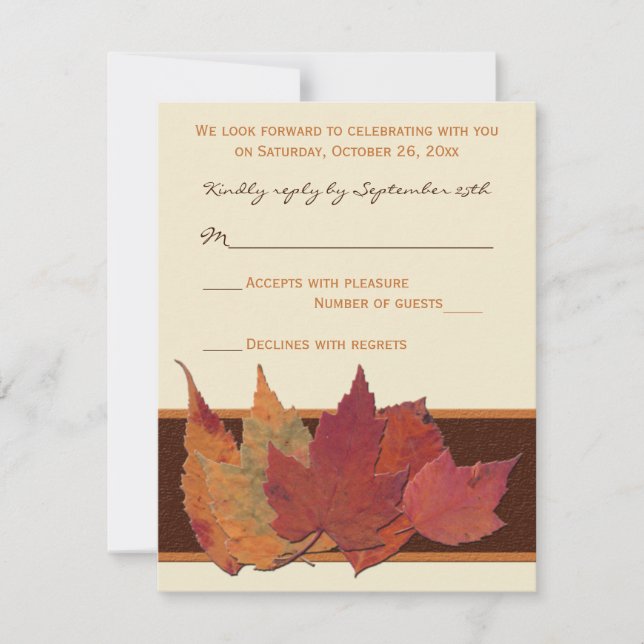 Invitation Carton de réponse Marron Orange Ivoire Feuilles Sé (Devant)