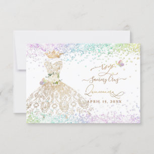 Invitation Carton de réponse pour robe de Quince blanche or P