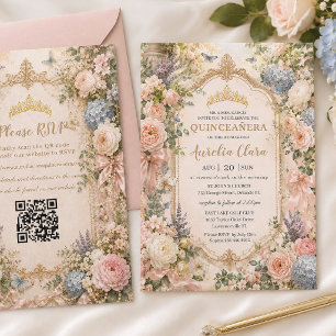 Invitation Carton de réponse QR pour la Quinceañera Régence F