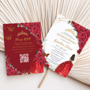 Invitation Carton de Rose Rouge Quinceañera Couronne de Princ