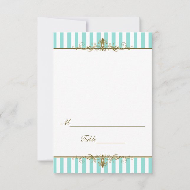 Invitation Carton de table Aqua, Rayures blanches avec Roulea (Devant)