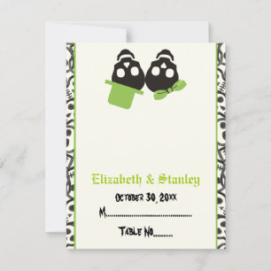 Invitation Carton de table de mariage vert Halloween crânes é