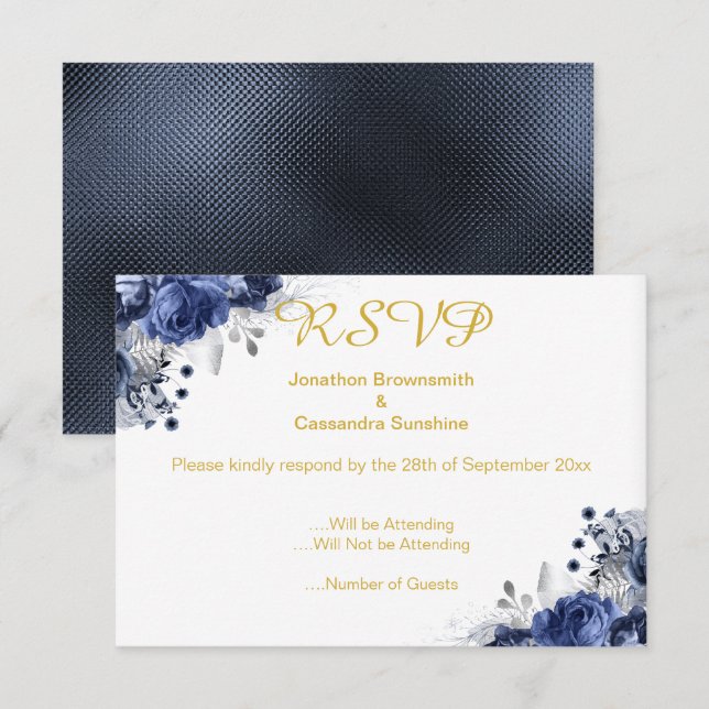 INVITATION CARTON D'INSCRIPTION ROSE GAUFRÉE BLEU ÉLÉGANT (Devant / Derrière)
