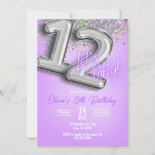 Invitation Carton d'invitation 12ème anniversaire Paillettes 