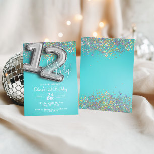 Invitation Carton d'invitation 12ème pailleté bleu sarcelle