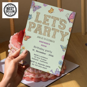 Invitation carton d'invitation 13 ans papillons filles