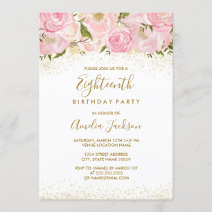 Invitation Carton d'invitation 18 ans Rose Pailletée Or Rose