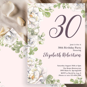 Invitation Carton d'invitation 30 ans Anniversaire Fleurs Ros