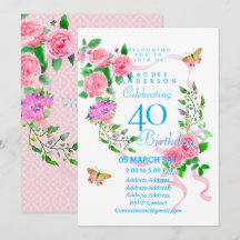 Carton d'invitation 40e anniversaire Ruban de rose