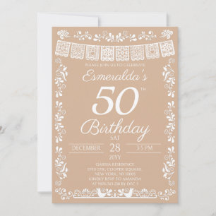 Invitation Carton d'invitation 50 ans anniversaire beige Fies