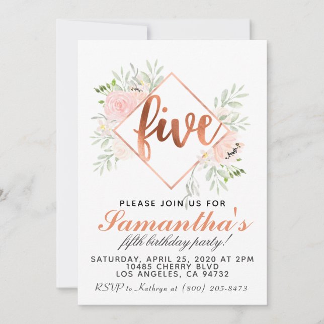 Invitation Carton d'invitation 5ème anniversaire Rose Gold (Devant)