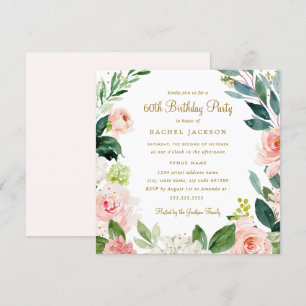 Invitation Carton d'invitation 60 ans Anniversaire Fleurs Aqu