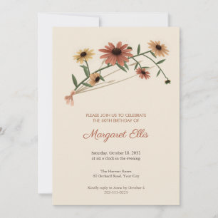 Invitation Carton d'invitation 60 ans avec tige de Rudbeckia