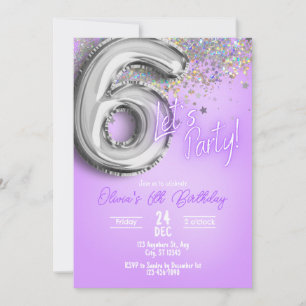Invitation Carton d'invitation 6ème anniversaire Violet Paill