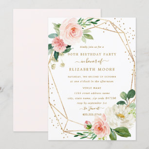 Invitation Carton d'invitation 90 ans à motif floral géométri