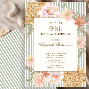 Invitation Carton d'invitation 90 ans aux couleurs florales d