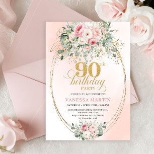 Invitation Carton d'invitation 90 ans Chic Blush Floral Green