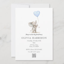 Carton d'invitation à la baby shower éléphant aqua