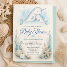 Carton d'invitation à la baby shower Maman Narval