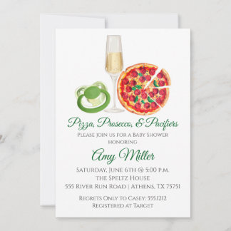 Invitation Carton d'invitation à la baby shower Pizza Prosecc