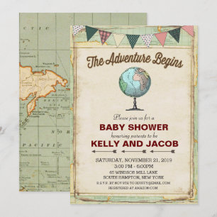 Invitation Carton d'invitation à la baby shower Vintage Globe
