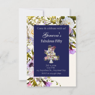 Invitation Carton d'invitation à la crème et au floral marine