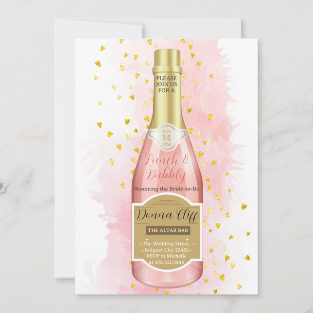 Invitation Carton d'invitation à la douche rose champagne à l (Devant)
