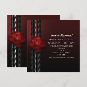 Invitation Carton d'invitation à la fête Burgundy Rose éclair