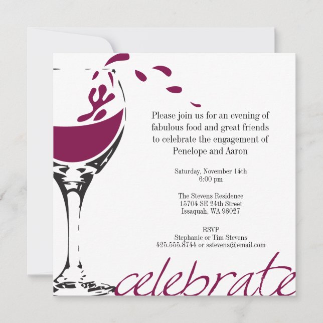 Invitation Carton d'invitation à la Fête de Merlot éclaboussé (Devant)